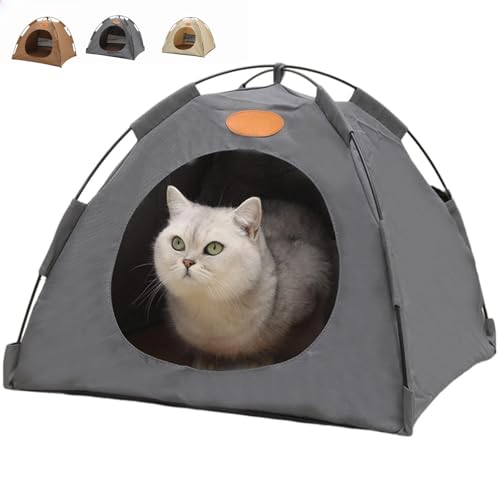 INLANDSIS Breezyden Pop-Up-Haustierzelt, tragbares Versteck für Katzen, drinnen/draußen mit Netzfenster, wasserdicht, rutschfest, vollständig waschbar (Grau + Matt,L) von INLANDSIS