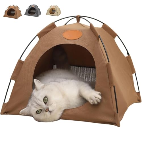 INLANDSIS Breezyden Pop-Up-Haustierzelt, tragbares Versteck für Katzen, drinnen/draußen mit Netzfenster, wasserdicht, rutschfest, vollständig waschbar (Kaffee + Matte,M) von INLANDSIS