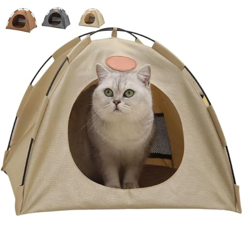 INLANDSIS Breezyden Pop-Up-Haustierzelt, tragbares Versteck für Katzen, drinnen/draußen mit Netzfenster, wasserdicht, rutschfest, vollständig waschbar (Off-White + Matte,L) von INLANDSIS