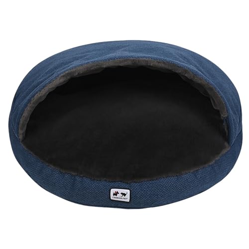 INLANDSIS Deluxe-Hundebetthöhle, abnehmbare, warme Hundehütte mit Kapuze, beruhigendes Donut-Bett gegen Angstzustände, waschbar für große, mittelgroße und kleine Hunde (Navy Blue,XL) von INLANDSIS