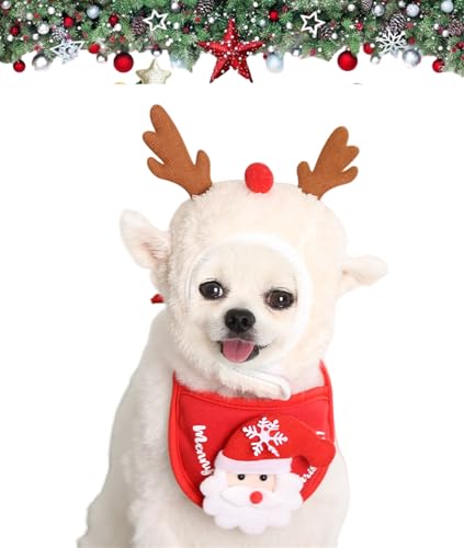 INLANDSIS Entzückende Weihnachtsbaum-Bommelmütze, verstellbare Weihnachtsmann-Rentier-Weihnachtsbaum-Kopfbedeckung für Haustiere mit Stern und Pompons (weißes Set, mittel) von INLANDSIS
