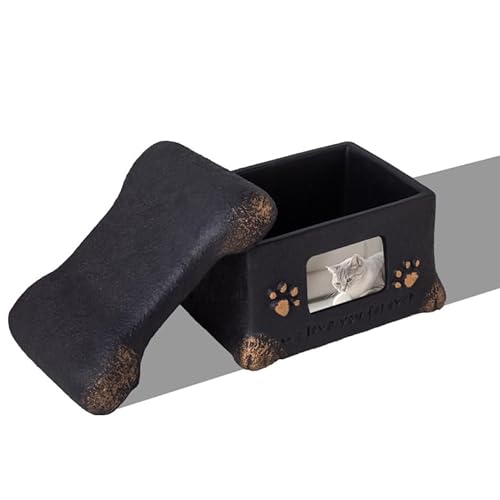 INMORVEN Tierurne aus Portland-Zement - Würdevolles Aschegefäß für Hunde & Katzen (18,5x14x11,5cm) - Grabbeigabe & Gedenkstätte (Schwarz) von INMORVEN