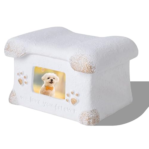 INMORVEN Tierurne aus Portland-Zement - Würdevolles Aschegefäß für Hunde & Katzen (18,5x14x11,5cm) - Grabbeigabe & Gedenkstätte (Weiß) von INMORVEN