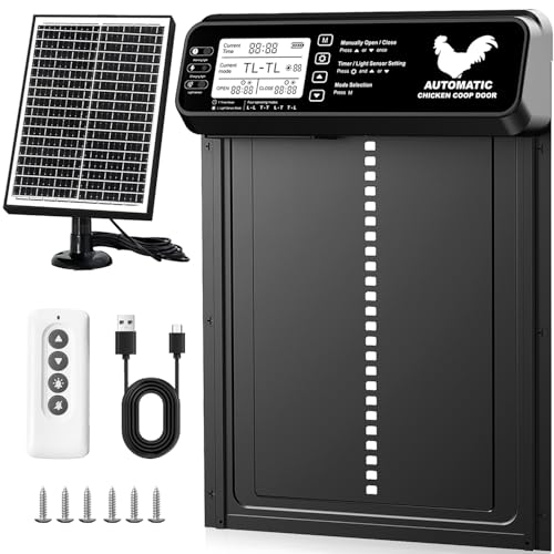 Automatische Hühnerklappe solar - mit Schaltuhr/Lichtsensor, Anti-klemm, Anti-klemm, solarbetriebene elektrische Hühnerklappe aus Aluminiumlegierung | Hochkapazitätsbatterie | 20M Fernbedienung von INNOLAND