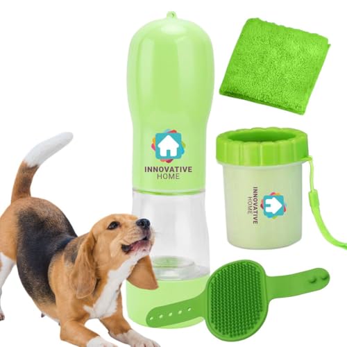 INNOVATIVE HOME Tragbare Hunde-Wasser- und Futterflasche, Pfotenreiniger, Bürste, Handtuch, Reise-Wasserflasche für Hunde und Katzen, perfekt für Roadtrips, Spaziergänge und Outdoor-Abenteuer von INNOVATIVE HOME