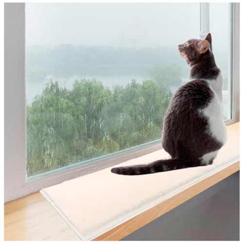 Weiche Katzen-Fensterbank, Haustier-Pad, Katzen-Sitzstange, flauschige Fensterbank, Katzenkissen, Sitzbett, Katzenkissen für Fensterbank, Haustier-Fenstermatte (Beige, 30,5 x 88,9 cm) von INNOYUMLIN
