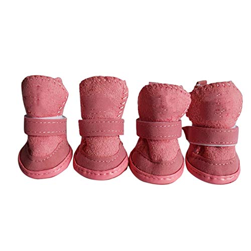 Hundeschuhe,Dog Boots 1 Set 4 stücke Haustier Winter Warme Schuhe Stiefel Welpen Baumwolle Mischung Winter Schnee Warm Wandern Stiefel Bis Haustier Hund (Color : Pink, Size : Small) von INOKAI