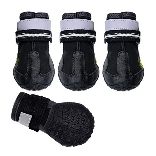 Hundeschuhe,Dog Boots 4 Teile/Satz Haustier Hund Schuhe Reflektierende wasserdichte Hund Stiefel Warme Schnee Regen Haustiere Booties Anti-Slip Socken Schuhe for Medium große Hund (Color : Black, SI von INOKAI