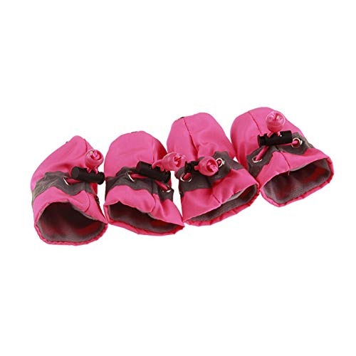 Hundeschuhe,Dog Boots 4 Teile/Satz Haustier Hunde Winter Schuhe Regen Schnee wasserdichte Booties Socken Gummi Anti-Slip Schuhe for Kleine Hund Welpen Schuhe (Color : Rose red, Size : No. 3) von INOKAI