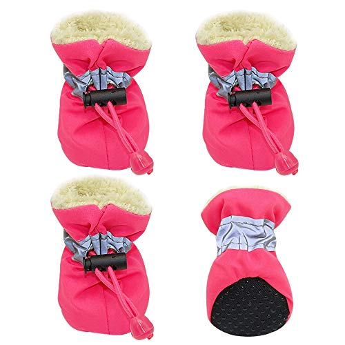 Hundeschuhe,Dog Boots 4 stücke wasserdichte Winter Haustier Hund Schuhe Anti-Slip Regen Schnee Stiefel Schuhe Dicke Warme for Kleine Katzen Hunde welpen Hund Socken Booties (Color : Rose, Size : SMA von INOKAI