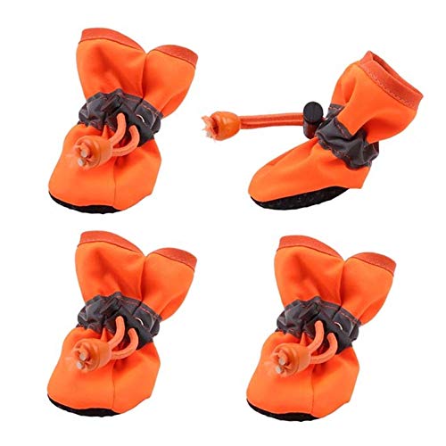 Hundeschuhe,Dog Boots 4Pcs wasserdichte Haustier Hund Schuhe Winter Warme Weiche Dicke Atmungsaktive Hund Stiefel Anti Slip Schuhe for Kleine Hunde Haustiere (Color : Orange, Size : Small) von INOKAI