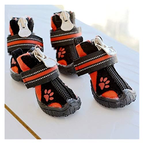 Hundeschuhe,Dog Boots wasserdichte kleine große Hunde-Golden-Retriever-Stiefel, Winter-warme große Haustier-Schuhe, rutschfest, verschleißfest (Color : Red 4pcs Set, Size : 1) von INOKAI
