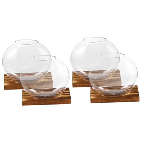 INOOMP 4 Sets Pflanzen-Terrarium Glasvase Schreibtischvase Mit Natürlichem Sockel Home-Office- Für Pflanzen Blumen von INOOMP