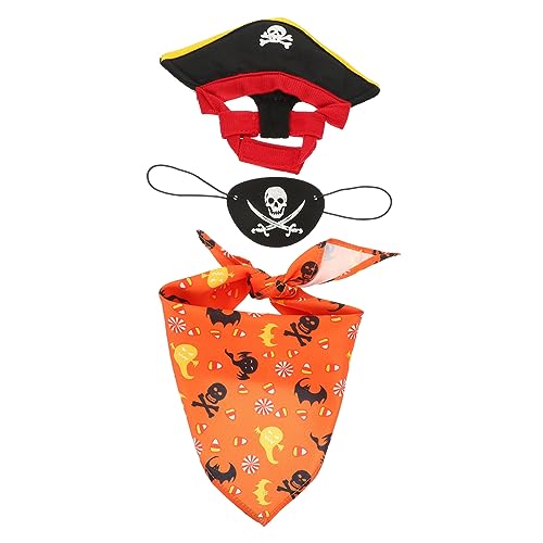 INOOMP Lustiger Piratenkopfschmuck für Katzen 3-TLG. Bandana-Set für Haustierdekoration für Halloween und Themenveranstaltungen von INOOMP