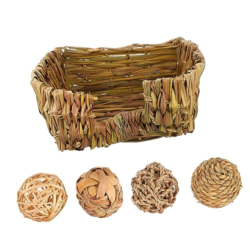 INOOMP 1satz Faltbares Handgewebtes Heu Nest Für Kleintiere Bequemes Versteck Für Hamster Und Kaninchen Inklusive Schlafbereich Und Vier Spielbällen Für Käfige von INOOMP