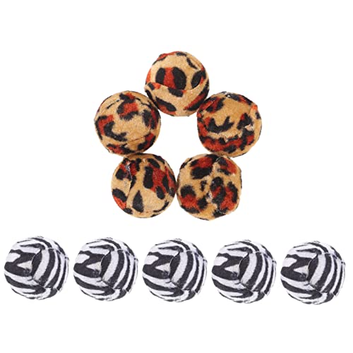 INOOMP 10 Stück Teiliges Katzenspielzeug Leichte Robuste Plüschbälle mit Leopardenmuster Interaktive Indoor Spielbälle für Katzen Fördert Bewegung und Spielspaß für von INOOMP