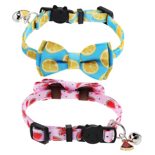 INOOMP 2 STK Obsthalsband für Haustiere kleines Katzenhalsband Katzenhalsbänder mit Fliege Zitronen Kitten Halsband Hundehalsband Wassermelone Kätzchenhalsband abbrechbar Junge Seil Pack von INOOMP