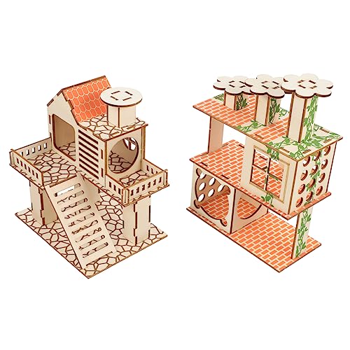 INOOMP 2 Stück Tierspielzeugbaumnest Spielplätze für Haustiere Hamsterspielplatz Verstecke Meerschweinchenzubehör Hamster -Versteck Plattformen für Hamster Hamsterübung hölzern von INOOMP