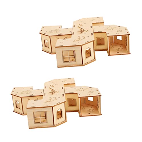 INOOMP 2stücke Holz Hamster Labyrinth Spielzeug Versteckhaus Tunnel Für Kleine Haustiere Wie Hamster Zwerghamster Und Mäuse Nager-Spielzeug Aus Holz Für Langanhaltenden Spaß von INOOMP