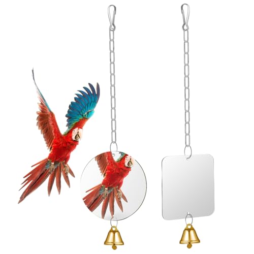 INOOMP Papageienkäfig-zubehör – Vogelspiegel Mit Glocke Papageienspiegel-spielzeugschaukel Dekorativer Vogelspiegel Für Den Käfig von INOOMP
