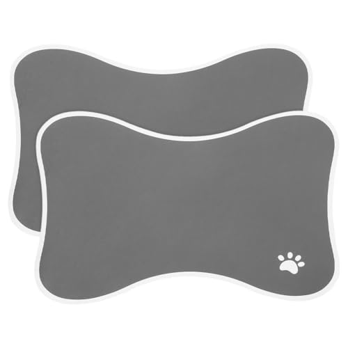INOOMP 2-teilige Futtermatte für Haustiere: rutschfeste Napfmatte für Hunde und Katzen in Knochenform – Futterunterlage für Haustiere, Futtertablett – Futter- und Wassernapfunterlage für Hunde von INOOMP