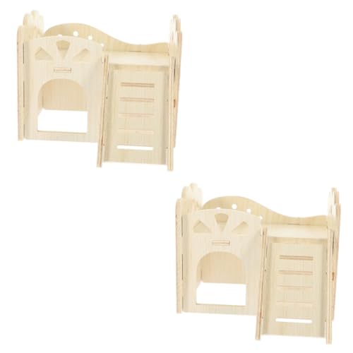 INOOMP 2St Hamster-Spielzeug hamsterhaus hamsterbett Rennmäuse Burg Haustier holzvilla Spielzeuge Spielset aus Holz Hamsterversteck Rutschenhaus für Hamster Goldener Bär Haustierbett Nest von INOOMP