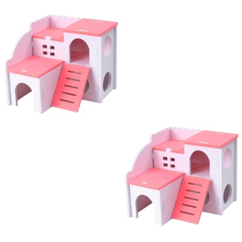 INOOMP 2St Haustierhaus aus Holz Spielzeuge klein Holzhamster Hamster Schlafzimmer Ökologisches Holzspielzeug Hamsterhaus aus Holz Hamsterhäuschen aus Holz hölzern Essensbox Bambus Rosa von INOOMP