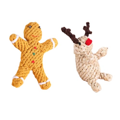 INOOMP Süßes Hundeseilspielzeug Weihnachtsset 2er-Pack Handgefertigtes Kauspielzeug Aus Baumwollseil für Haustiere von INOOMP