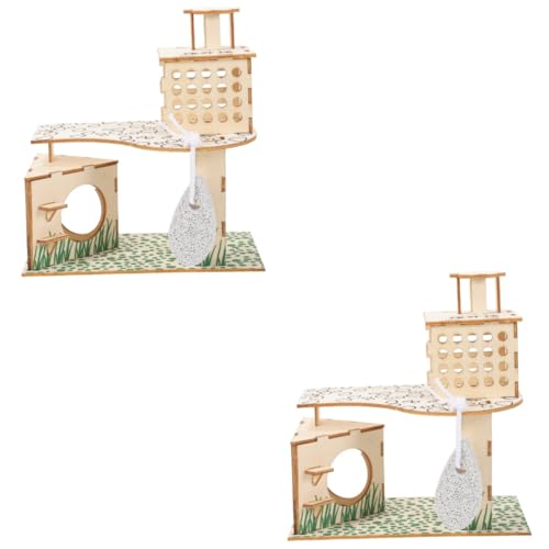 INOOMP 2St Villa mit Hamster-Klettergerüst Kleintier-Aktivitätsspielzeug Kletterspielzeug Spielset aus Holz Spielzeuge Rennmaus Bettwäsche Hamsterhaus Hase Zubehör Leiter Meerschweinchen von INOOMP