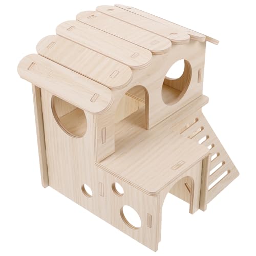 INOOMP 3 STK Dachboden für Hamster Schlafzimmer für Hamster Haustier-Mäuse-Hütte Umweltfreundliches Haustierhaus Doppelschichtiger Käfig für Hamster Spielzeug Spielset aus Holz Massivholz von INOOMP