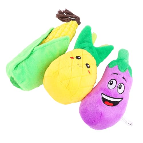 INOOMP Interaktives Haustierspielzeug-Set 3-teilig Quietschendes Spielzeug Für Hunde Und Katzen Haustier-Obst Gefülltes Spielzeug Leuchtende Farben von INOOMP