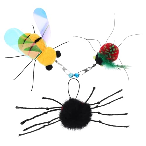 INOOMP 3 Stück Katzenstab Spielzeugpuppen Interaktive Teaser Spielzeuge Nachfüllpackung Weiches Plüsch Insekten Und Bienen Kätzchenspielzeug Ersatzstab Nachfüllungen Für Hauskatzen von INOOMP