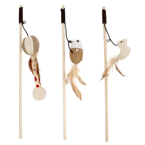 INOOMP 3stücke Interaktive Katzenspielzeuge Mit Glocke Holzstäbe Mit Federn Und Vogel Stärkung Der Bindung Der Neugier Und Spieltrieb Für Aktive Katzen INOOMP 3stücke Interaktive Katzenspielzeuge Mit Glocke Holzstäbe Mit Federn Und Vogel Stärkung Der Bindung Der Neugier Und Spieltrieb Für Aktive Katzen von INOOMP