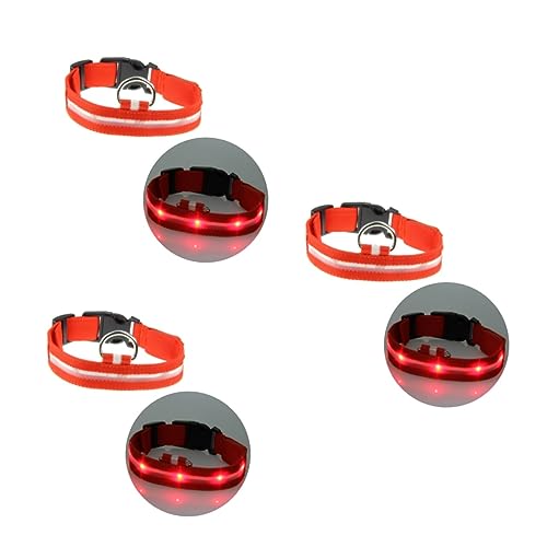 INOOMP 3St blinkendes Haustierhalsband LED-Hundehalsband Sicherheits Halsband für Hunde Hundehalsband Nylon beleuchteter Kragen Lichtleiste LED-Haustierhalsband Blitz Siebdruck rot von INOOMP