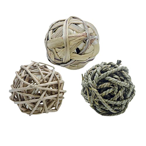 INOOMP 3stücke Rattan-kauspielzeug Bälle Für Hamster Kaninchen Ratten Und Meerschweinchen Natürliches Gewebtes Heu-Spielzeug Zur Zahnpflege Und Beschäftigung von INOOMP