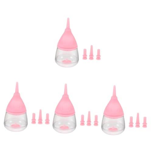 INOOMP 4 Stück PET-Flasche Hasen Flasche pet Flaschen Haustier Wasserflaschen Kätzchen-Flaschen füttern Stillgerät Medizin Feeder Tierfutter neugeboren Nuckelflasche Plastik Rosa von INOOMP