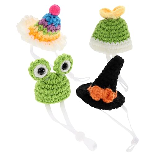 INOOMP 4 Stück Teiliges Gestrickte Kleine Haustierhüte mit Verstellbarem Riemen Dekorative Kostümaccessoires für Hamster Meerschweinchen und Kleine Tiere Leicht und Wiederverwendbar für von INOOMP