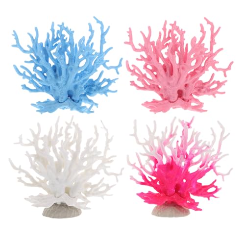 INOOMP 4-teilige Korallendekoration für Aquarien: Künstliche Korallenbaumzweige aus Kunststoff – Bunte Ornamentstatue – Simulationsmodell für die Aquarienlandschaftsgestaltung von INOOMP