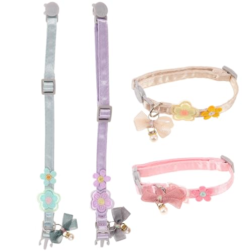 INOOMP 4-teiliges süßes Katzenhalsband: Mehrfarbige Katzenhalsbänder für Welpen mit Blumenanhängern – verstellbares Halsband mit Sollbruchstelle für den Alltag und Urlaubsoutfits von INOOMP