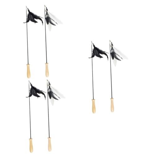 INOOMP 6stücke Katzenangel Spielzeuge Mit Holzgriff Ausziehbare Teaser-stäbe Für Interaktives Katzenspiel Schwarze Und Schwarz-weiße Federn Für Katzentraining Und von INOOMP