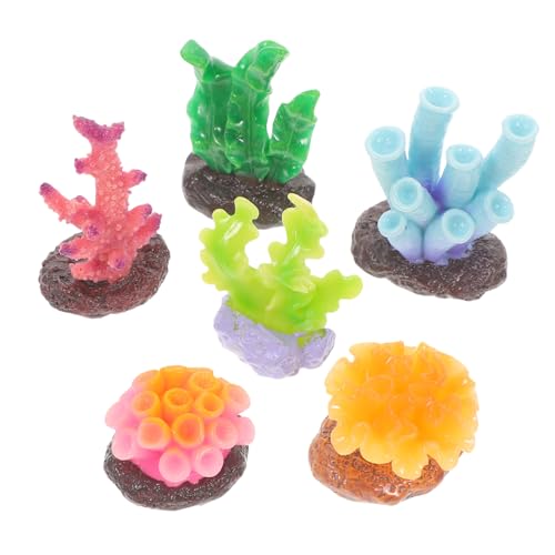 INOOMP 6 Stück Teiliges Künstliches Korallen-dekor aus Resin Farbige Langlebige Aquarium Pflanzen Naturnahe Unterwasser-deko für Fischbecken Lebensechte Aquarienaccessoires von INOOMP