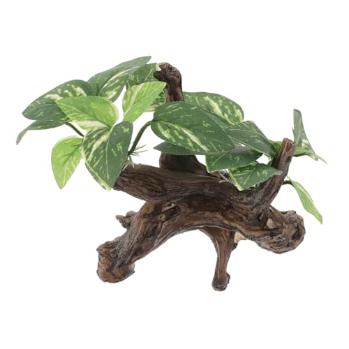 INOOMP Aquarium Resin Driftwood Höhle mit Stoffblatt Pflanzen Vielseitige Dekoration für Süßwasser Aquarien Fischversteck und Terrarienlandschaften Detailreiche Gestaltung von INOOMP