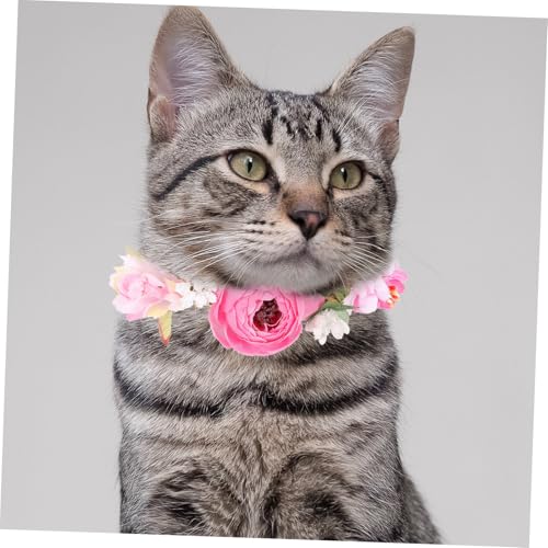 INOOMP Blumiges Katzen Hundehalsband Atmungsaktiv Leicht Dekoratives Haustierkragen für Partys Hochzeit und Alltag Geeignet Rosa Blumenschmuck von INOOMP
