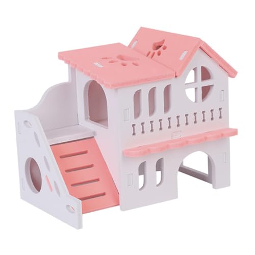 INOOMP Hamsterhaus Aus Holz Mit Zwei Doppelschichtige Villa Für Kleine Tiere Spielzeug Und Rückzugsort Für Hamster Mäuse Und Andere Kleintiere Rosa von INOOMP