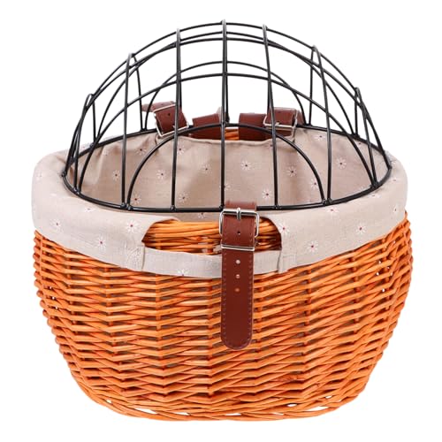 INOOMP Fahrradkorb aus Rattan mit Abnehmbarem Eisen Deckel Stabiler Haustierkorb für Katzen und Hunde Leichter Lenkerkorb mit Verstellbarem Gurt für Einkauf und Transport Zufällige Farbe von INOOMP