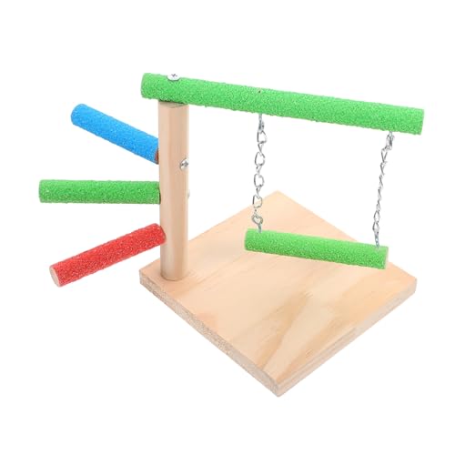 INOOMP Holz Papageien Sitzstange mit Schaukel Stabile Natürliche Vogel Trainingsstation für Wellensittiche und Kleine Vögel Tisch Käfigzubehör Freisitz Papagei Spielgerät von INOOMP