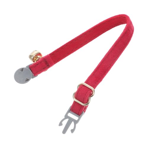 INOOMP Katzenhalsband einstellbar Verstellbarer Namensschildkragen Forderung sicher Glocke Metall Identifikation Schnalle Haustier Platte Katzenhalsbänder mit Etikett freigeben Stoff rot von INOOMP