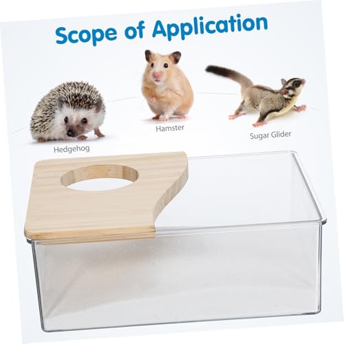 INOOMP Kleintier Sandbad Box aus Transparentem Acryl mit Halbem Holzdeckel Multifunktional als Toilette und Badewanne Atmungsaktiv für Hamster und Kleine Haustiere von INOOMP