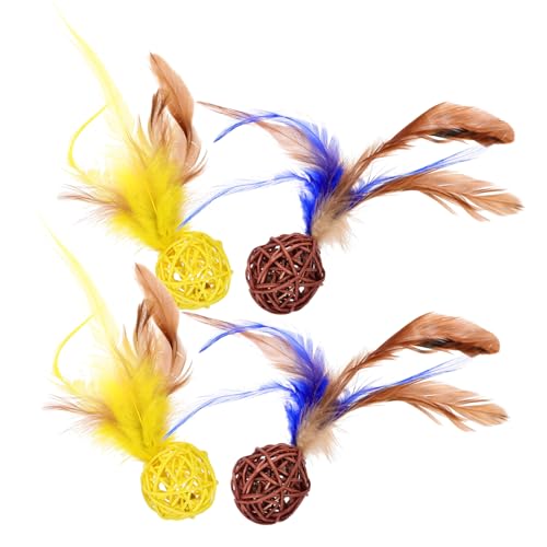 INOOMP Katzenspielzeug-bälle für Hauskatzen 4-teiliges Katzen-Rattan-bälle-Set mit Glöckchen und Federn Interaktives Katzenspielzeug-Set Zum Spielen und Trainieren INOOMP Katzenspielzeug-bälle für Hauskatzen 4-teiliges Katzen-Rattan-bälle-Set mit Glöckchen und Federn Interaktives Katzenspielzeug-Set Zum Spielen und Trainieren von INOOMP