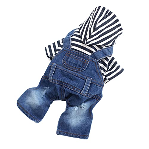INOOMP Jeanskleidung Für Hunde Mit Hosenträgern Haustier-Overall Von Aarel Gestreift Größe S von INOOMP